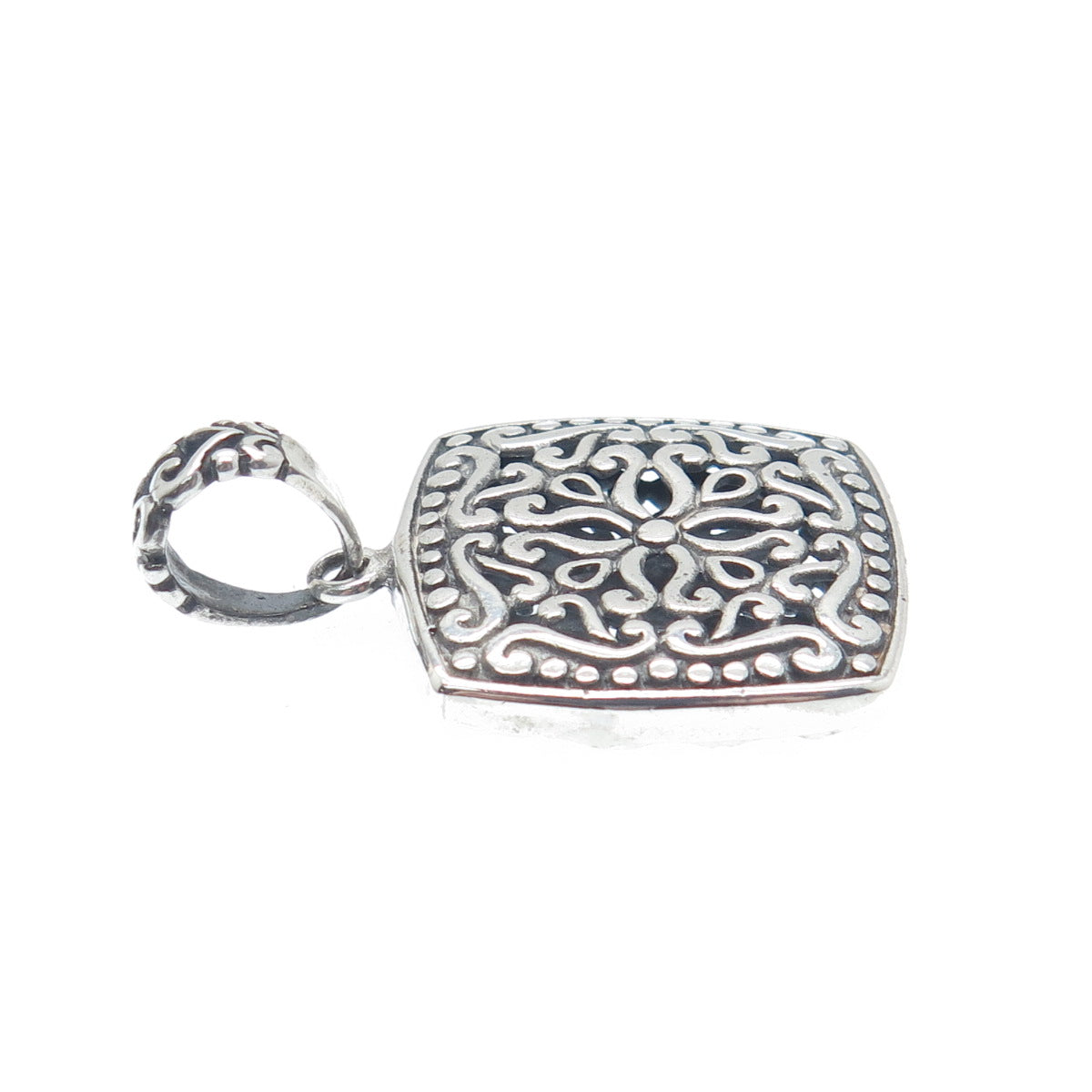 925 Sterling Silver Vintage Ornate Floral Oxidized Charm Pendant