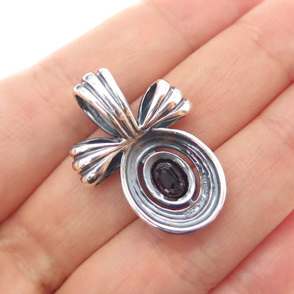 CNA PRANDA Sterling Silver Vintage Real Red Garnet Oxidized Bow Charm Pendant