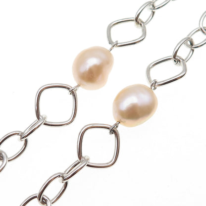 Ayaka Nishi 925 Sterling Silver Real Baroque Pearl Station Chain Necklace 22"