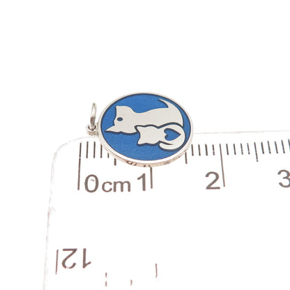925 Sterling Silver Blue Enamel Dog & Cat Friendship Mini Charm Pendant