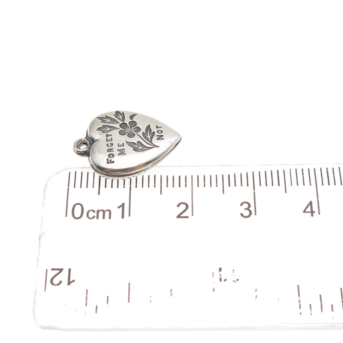 925 Sterling Antique Art Deco Forget Me Not Floral Heart Chatelaine Mini Pendant