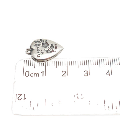 925 Sterling Antique Art Deco Forget Me Not Floral Heart Chatelaine Mini Pendant
