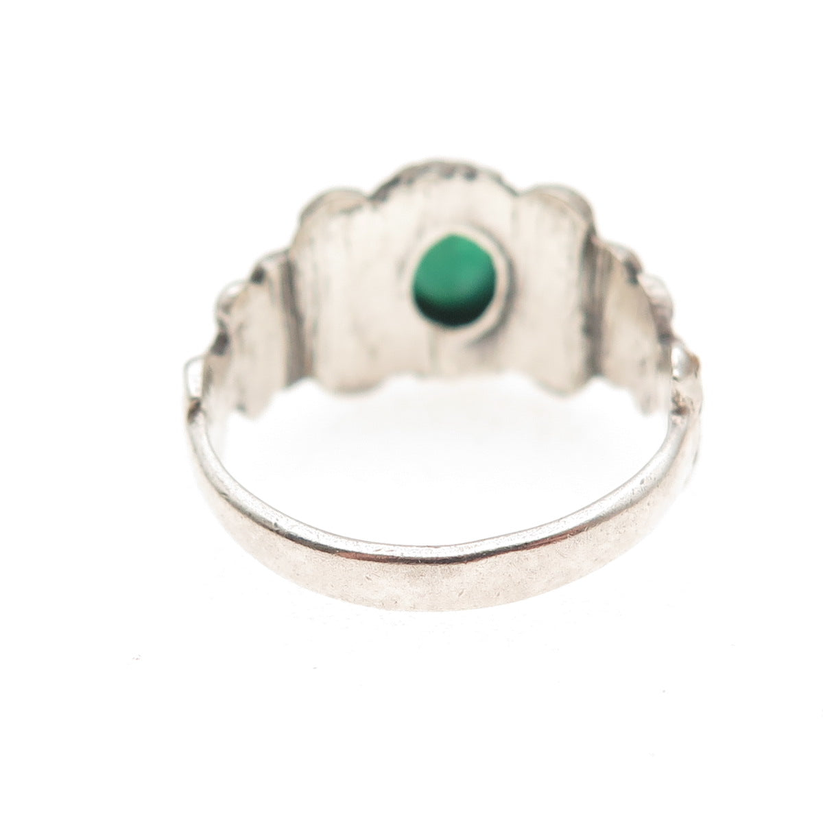 925 Sterling Silver Vintage Real Green Onyx Oxidized Ring Size 6.75