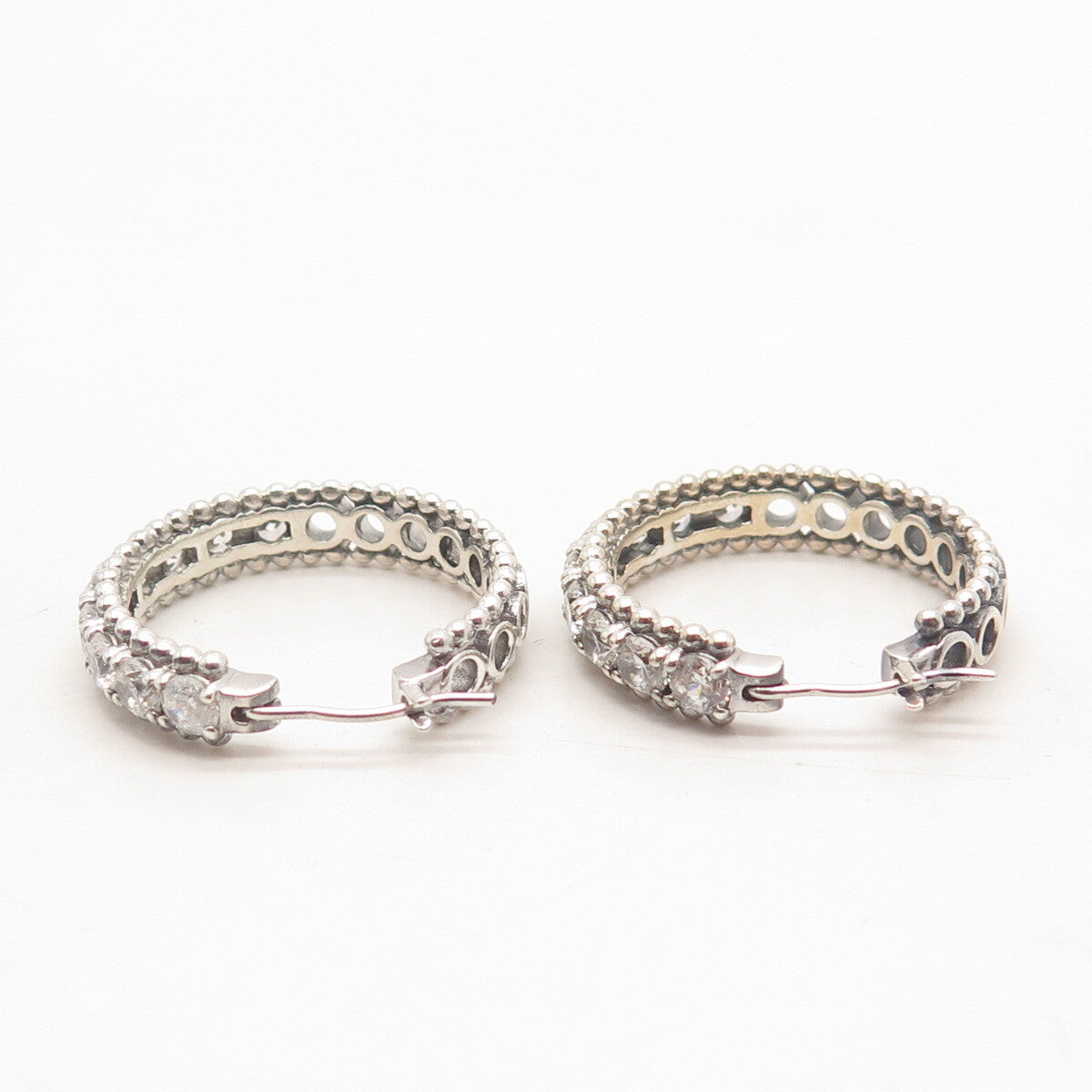 925 Sterling Silver Vintage C Z Round Hoop Earrings