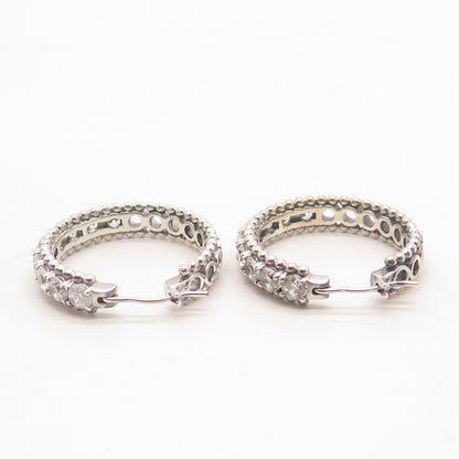 925 Sterling Silver Vintage C Z Round Hoop Earrings