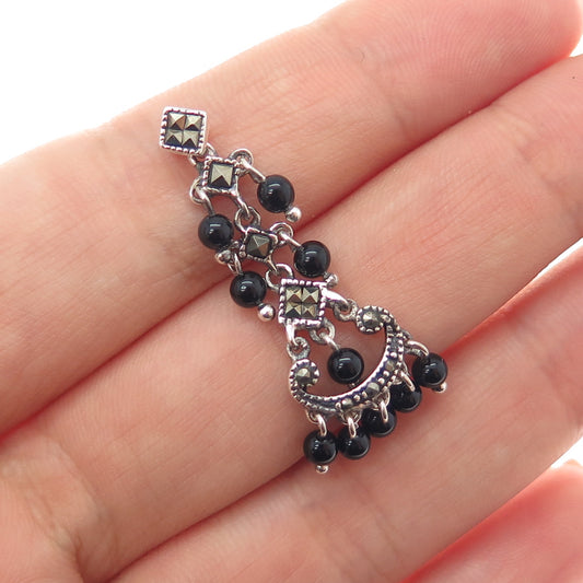 CHAPAL ZENRAY Sterling Silver Vintage Real Black Onyx & Marcasite Slide Pendant