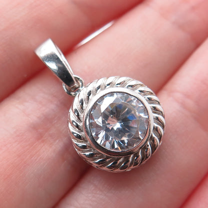 925 Sterling Silver Round-Cut C Z Minimalist Charm Pendant
