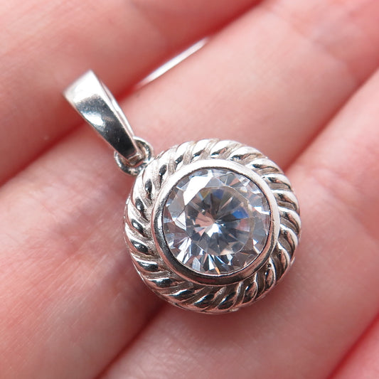 925 Sterling Silver Round-Cut C Z Minimalist Charm Pendant