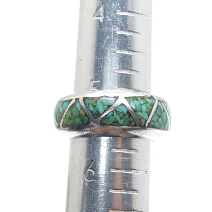 Old Pawn Sterling Silver Vintage Southwestern Turquoise Inlay Band Ring Size 5.5
