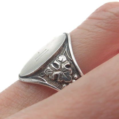 925 Sterling Silver Vintage Grape Oxidized Engraved Signet Ring Size 11.75