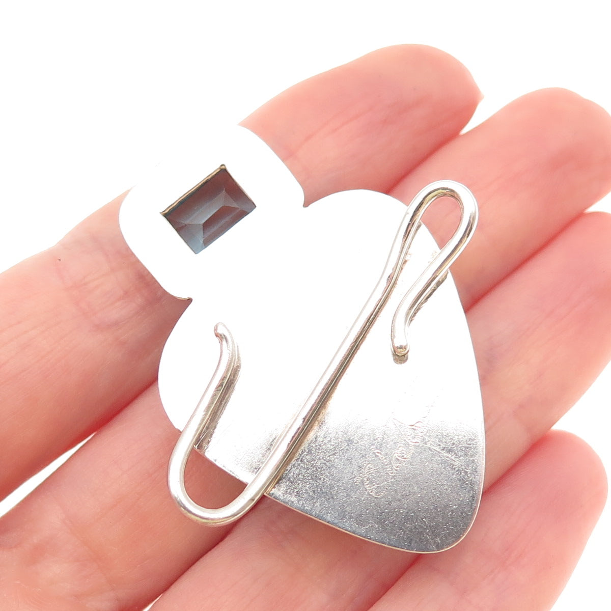 TABRA Sterling Vintage Dichroic Glass Real Blue Topaz Modernist Slide Pendant