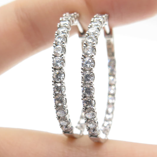 KLEO 925 Sterling Silver Round-Cut C Z In & Out Hoop Earrings