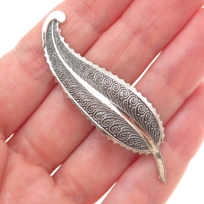 BEAU 925 Sterling Silver Vintage Feather Oxidized Pin Brooch