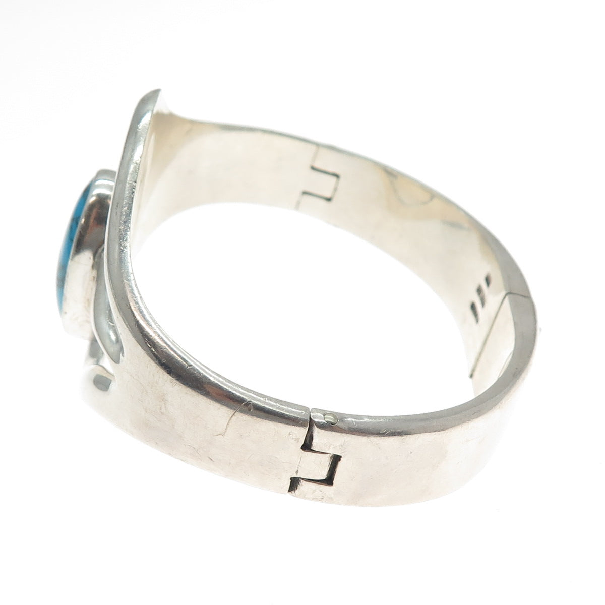 925 Sterling Silver Vintage Mexico Turquoise Modernist Bangle Bracelet 7.25"