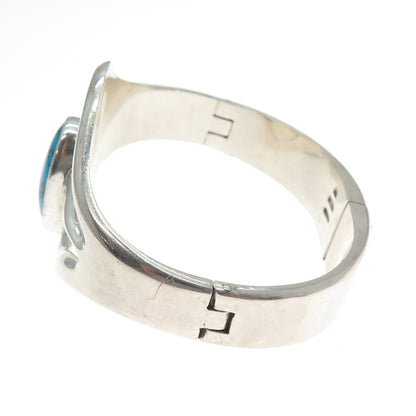 925 Sterling Silver Vintage Mexico Turquoise Modernist Bangle Bracelet 7.25"