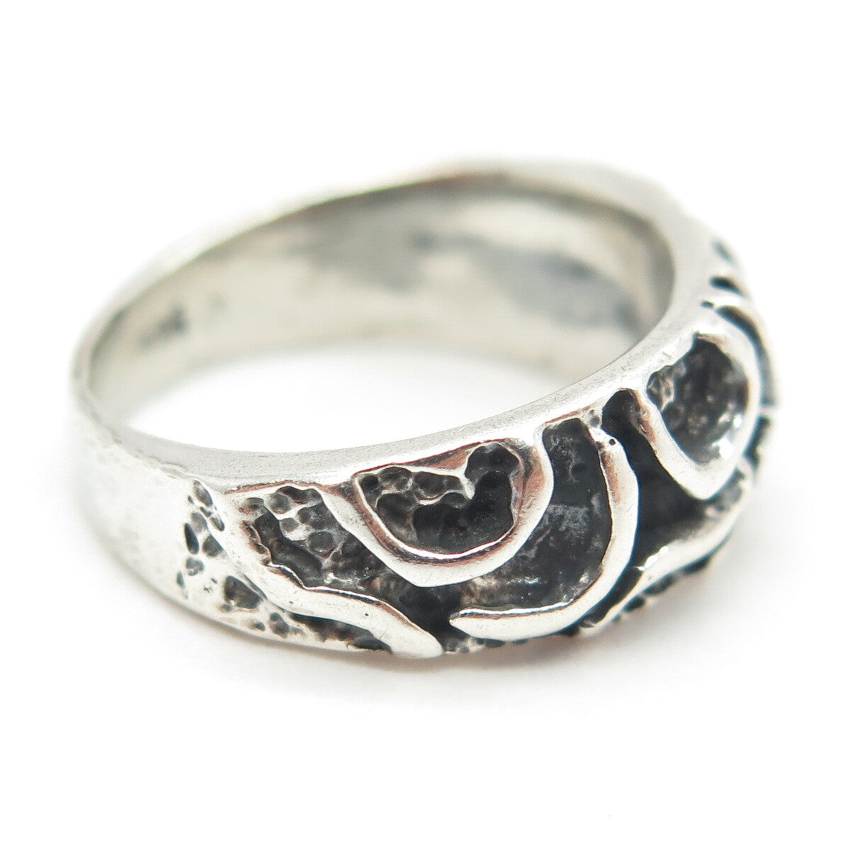 925 Sterling Silver Vintage EFS Mexico Modernist Oxidized Ring Size 6.25