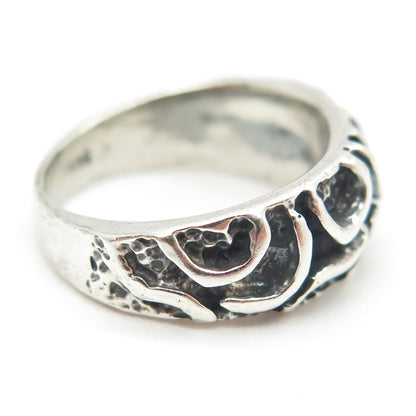 925 Sterling Silver Vintage EFS Mexico Modernist Oxidized Ring Size 6.25