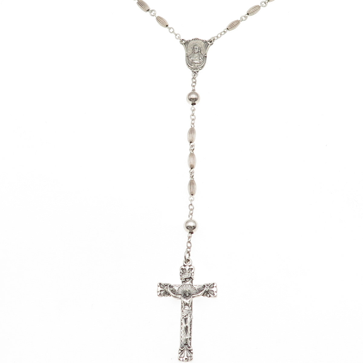 Creed 925 Sterling Silver Antique Art Deco Crucifix Cross Rosary Chain 32"