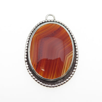 925 Sterling Silver Vintage Real Cabochon Agate Oxidized Pendant