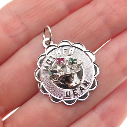 Crea 925 Sterling Silver Vintage Rhinestone Dear Mother Charm Pendant