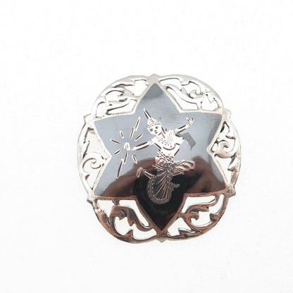 925 Sterling Silver Antique Siam Niello Hindu Goddess Oxidized Pin Brooch