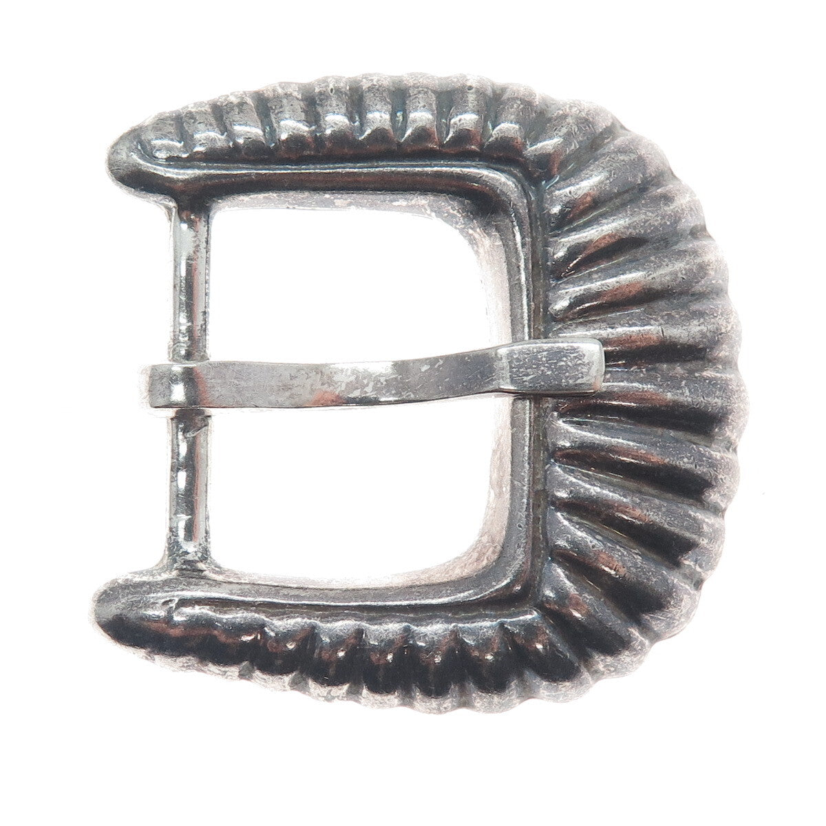 925 Sterling Silver Vintage Mexico Ribbed Oxidized Belt Buckle