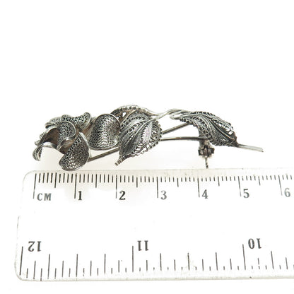 800 Silver Vintage Filigree Floral Pin Brooch
