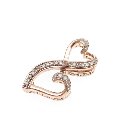 925 Sterling Silver Gold Plated Real Diamond Infinity Heart Slide Charm Pendant