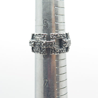 925 Sterling Silver Vintage Nugget Panel Link Oxidized Ring Size 6