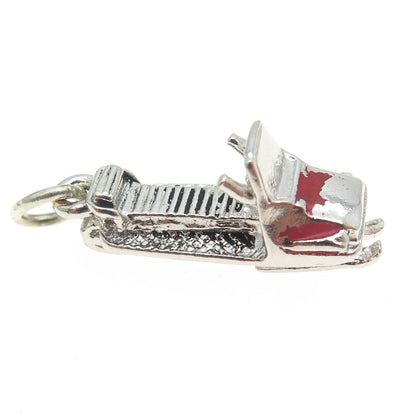 925 Sterling Silver Vintage Enamel Snowmobile Minimalist Charm Pendant