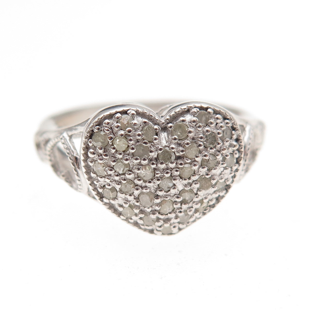 RJ Graziano 925 Sterling Silver Real Round-Cut Diamond Heart Ring Size 6