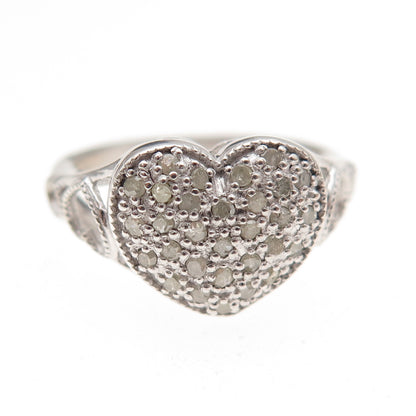 RJ Graziano 925 Sterling Silver Real Round-Cut Diamond Heart Ring Size 6