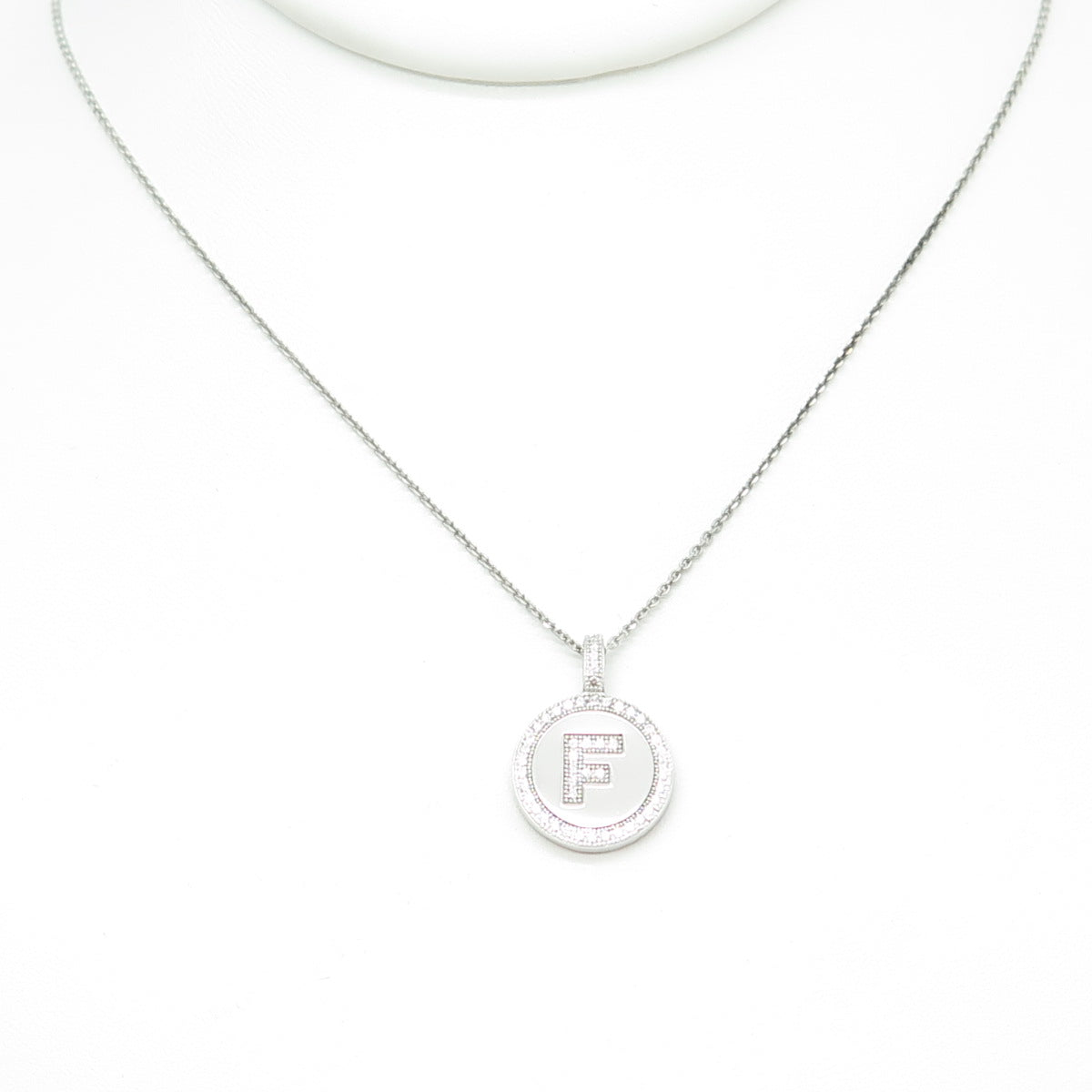 925 Sterling Silver C Z Letter "F" Initial Cable Chain Necklace 16"