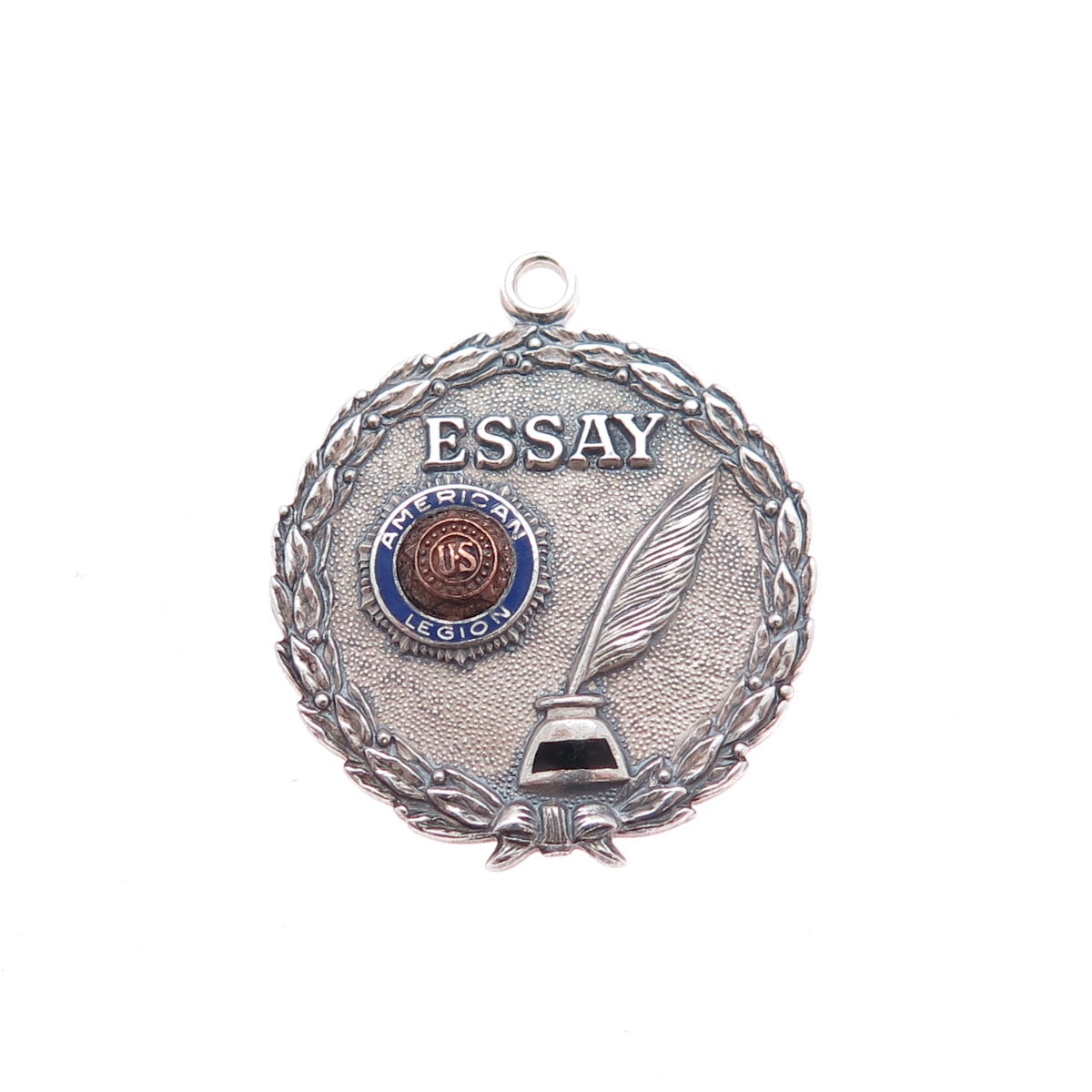 925 Sterling Silver 2-Tone Antique Enamel American Legion Essay Medal Pendant
