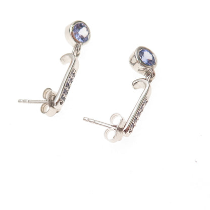 Chuck Clemency 925 Sterling Silver Real Tanzanite Bar Dangle Earrings