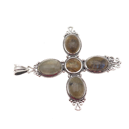 M.R.F. Resources 925 Sterling Silver Vintage Real Labradorite Cross Pendant