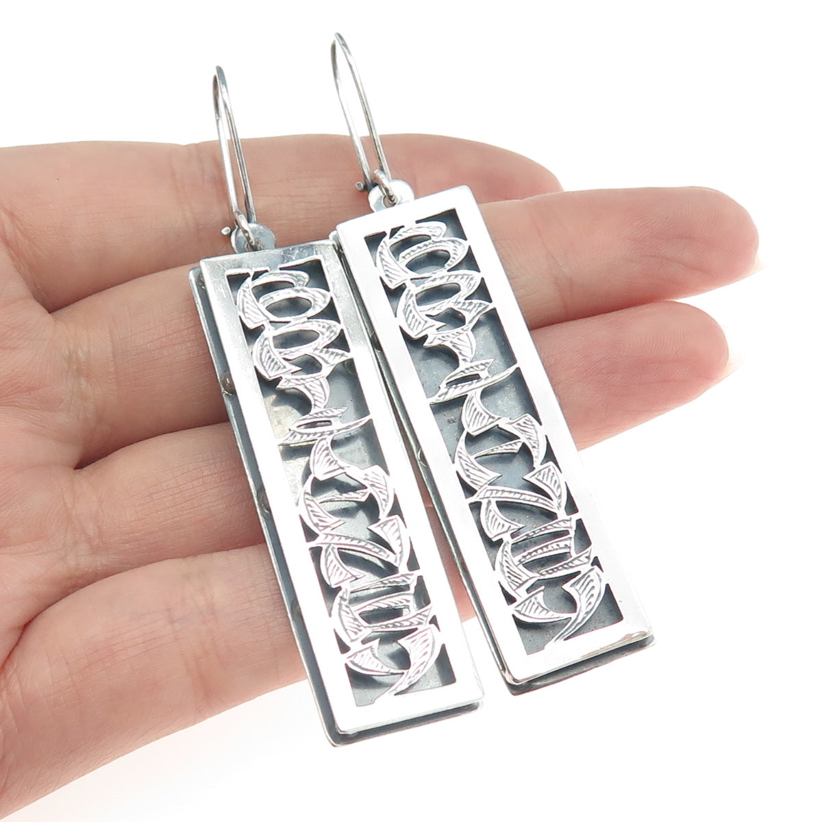 925 Sterling Silver Vintage "Brithney" Name Bar Oxidized Earrings