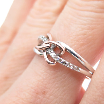 925 Sterling Silver 10K Rose Gold Real Diamond Infinity Heart Ring Size 7.25