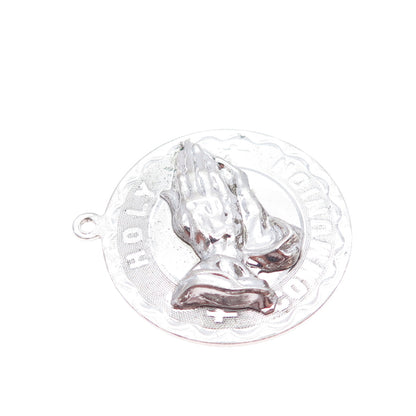 SPENCER 925 Sterling Silver Vintage Holy Communion Praying Hands Charm Pendant