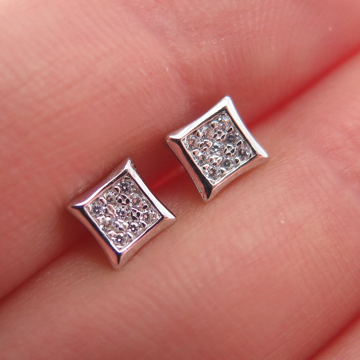 925 Sterling Silver Real Round-Cut White Topaz Square Stud Earrings