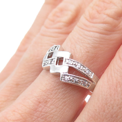 925 Sterling Silver Vintage Round-Cut C Z Geometric Ring Size 9.25