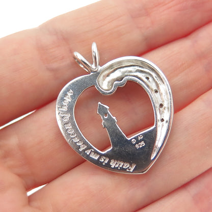 AD ASHTON DRAKE 925 Sterling Silver Real Diamond Beacon Of Hope Heart Pendant