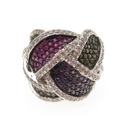 Jacmel Mauritius 925 Sterling Silver Round-Cut Multi-Color C Z Ring Size 6.25