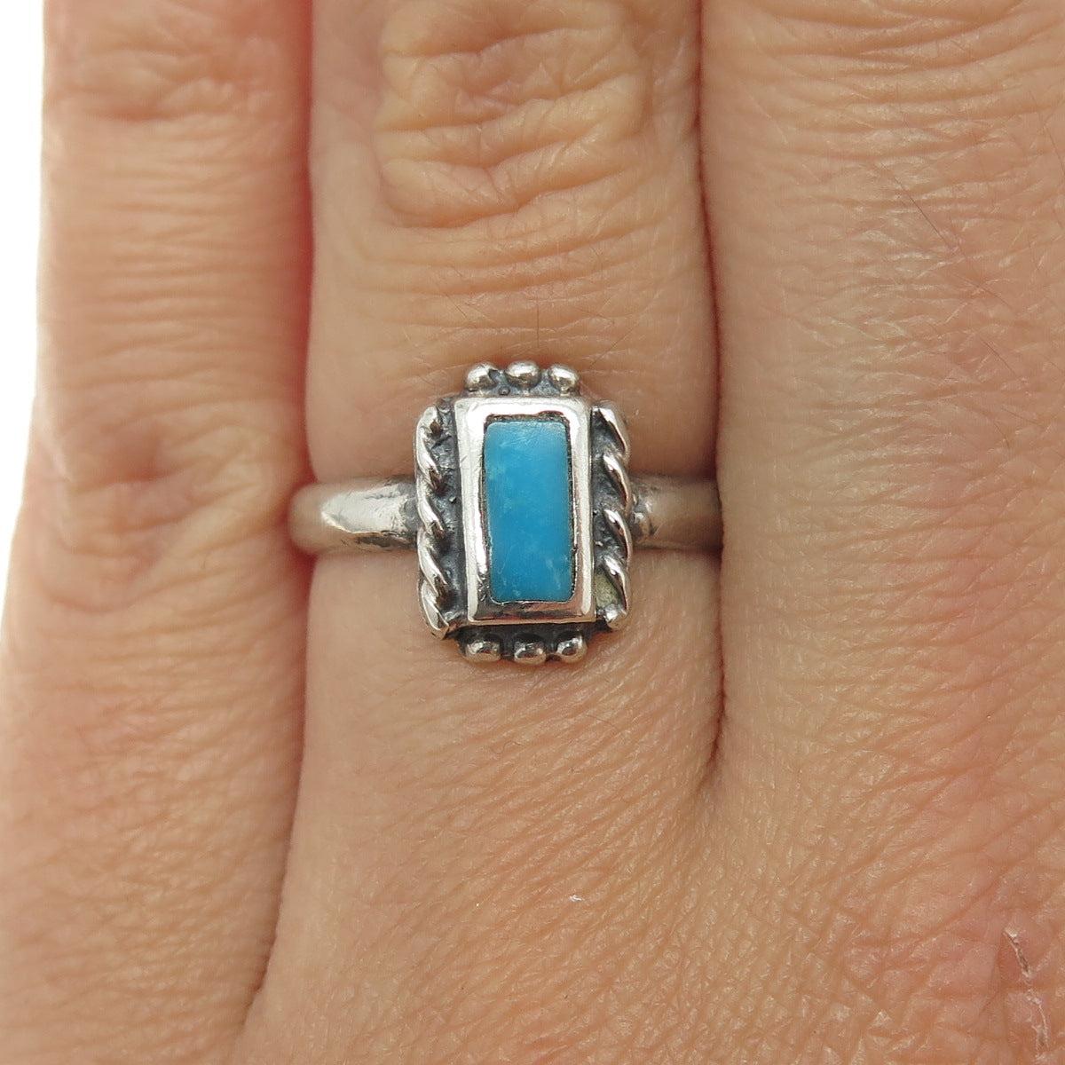 Old Pawn 925 Sterling Silver Vintage Southwestern Turquoise Gem Ring Size 6.25