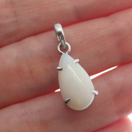 925 Sterling Silver Real Milky Opal Gemstone Teardrop Minimalist Pendant