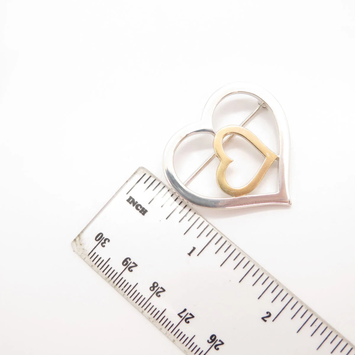 925 Sterling Silver 2-Tone Vintage Couple of Heart Pin Brooch