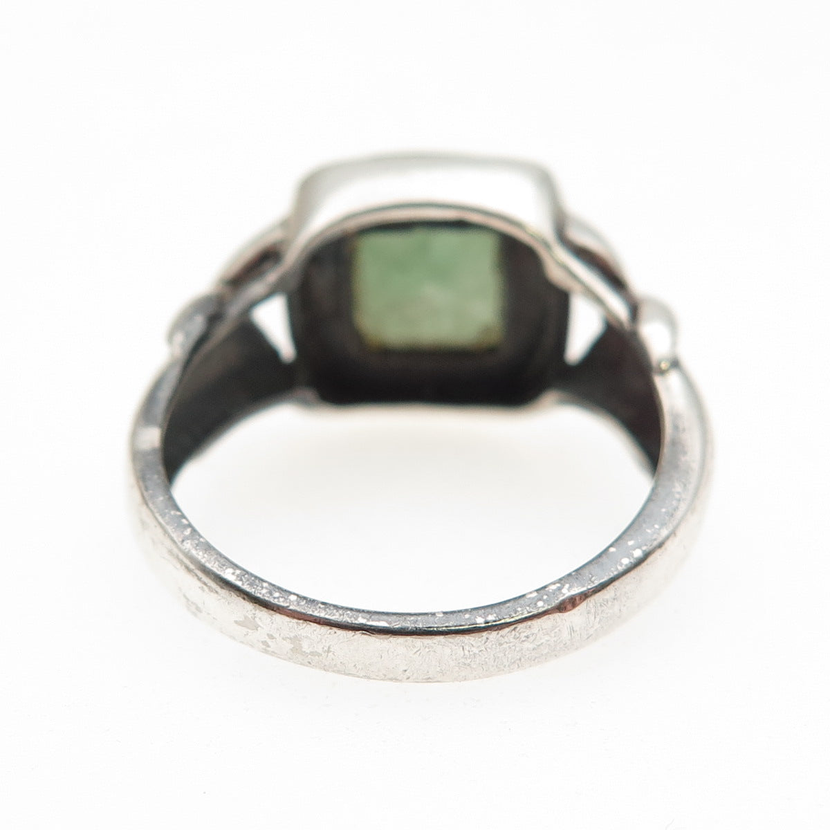 925 Sterling Silver Vintage Real Jade Modernist Oxidized Ring Size 8