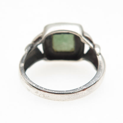 925 Sterling Silver Vintage Real Jade Modernist Oxidized Ring Size 8
