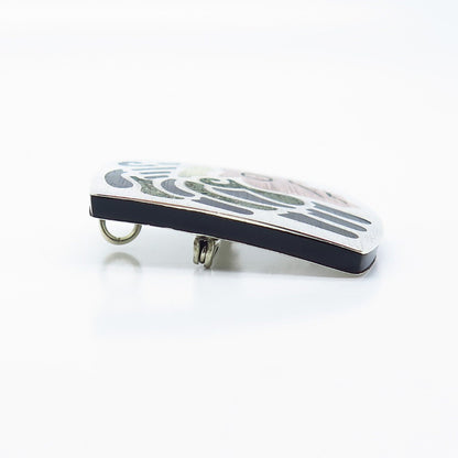 925 Sterling Silver 3-Tone Vintage Mexico Azurite Gem Inlay Tribal Face Brooch