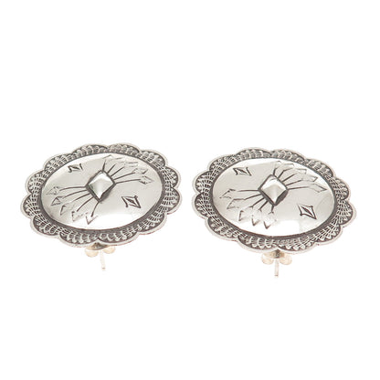 Old Pawn 925 Sterling Silver Vintage Southwestern Arrow Concho Oxidized Earrings